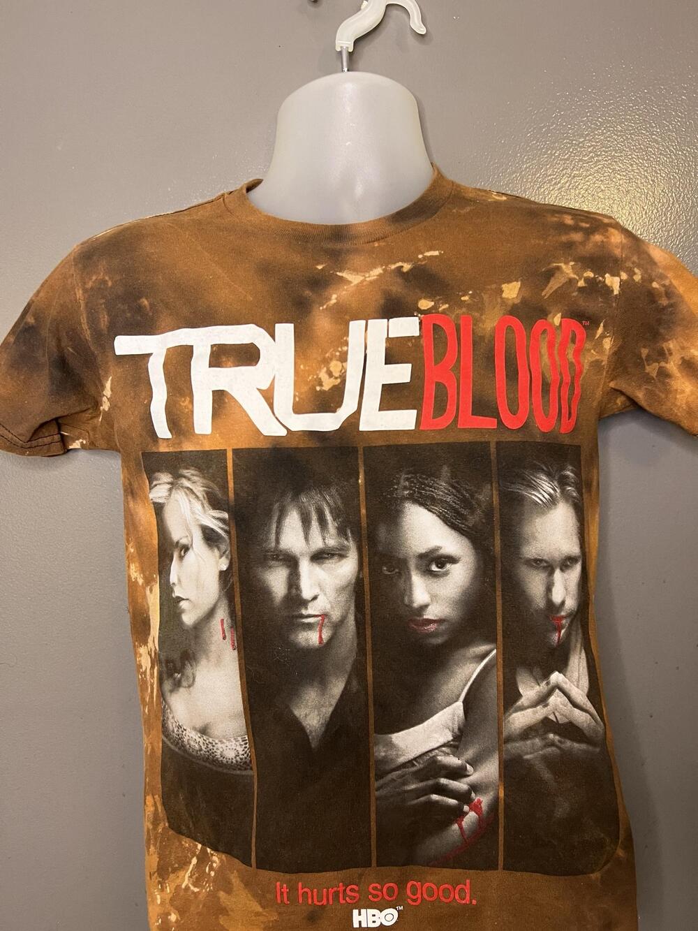True Blood Shirt Mens Small Brown Bleach Tie Dye HBO Graphic Tee Vampire Horror